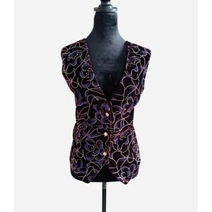 Vintage Tan Jay Velvet Vest  Floral  Sz 8‎